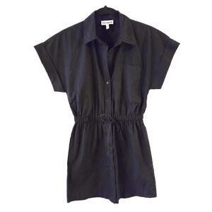 Steve Madden Black Button-Down Drawstring Waist Dress - XS